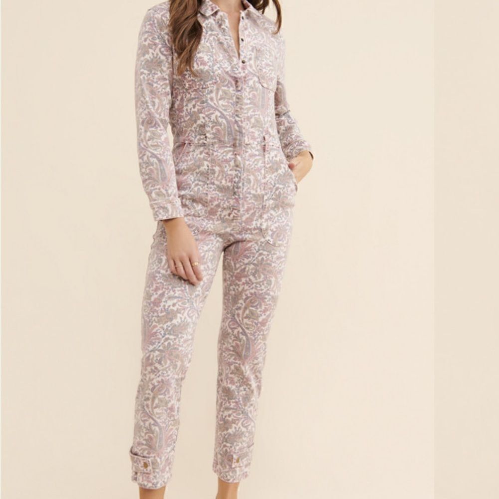 Anthropologie Paisley Utility Denim Jumpsuit Pink S
